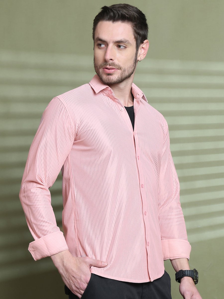Striped Casual Shirt for Men's - SF_923Peach_S