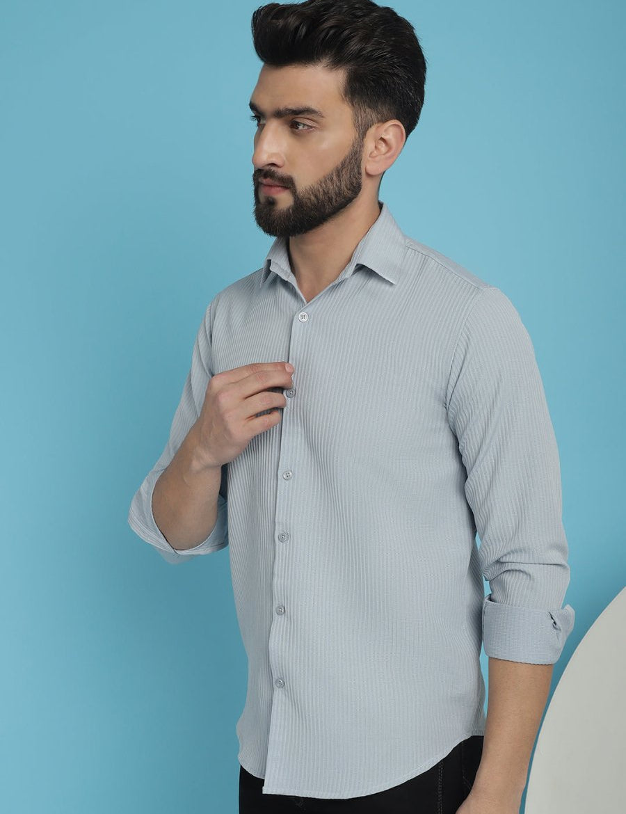 Striped Casual Shirt for Men's - SF_923Light-Grey_S