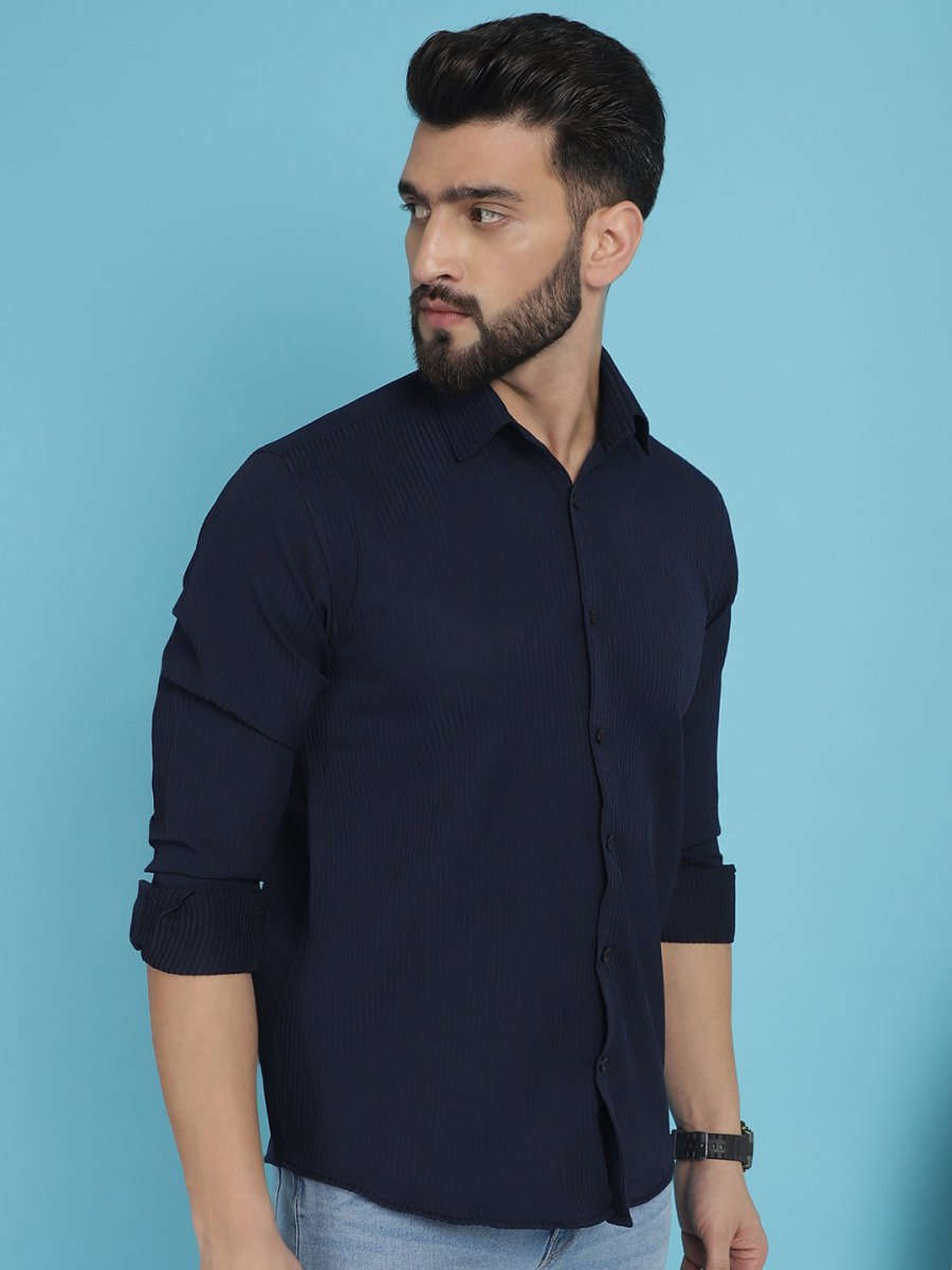 Striped Casual Shirt for Men's - SF_923Navy_S