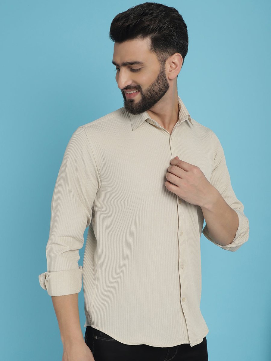 Striped Casual Shirt for Men's - SF_923Cream_S