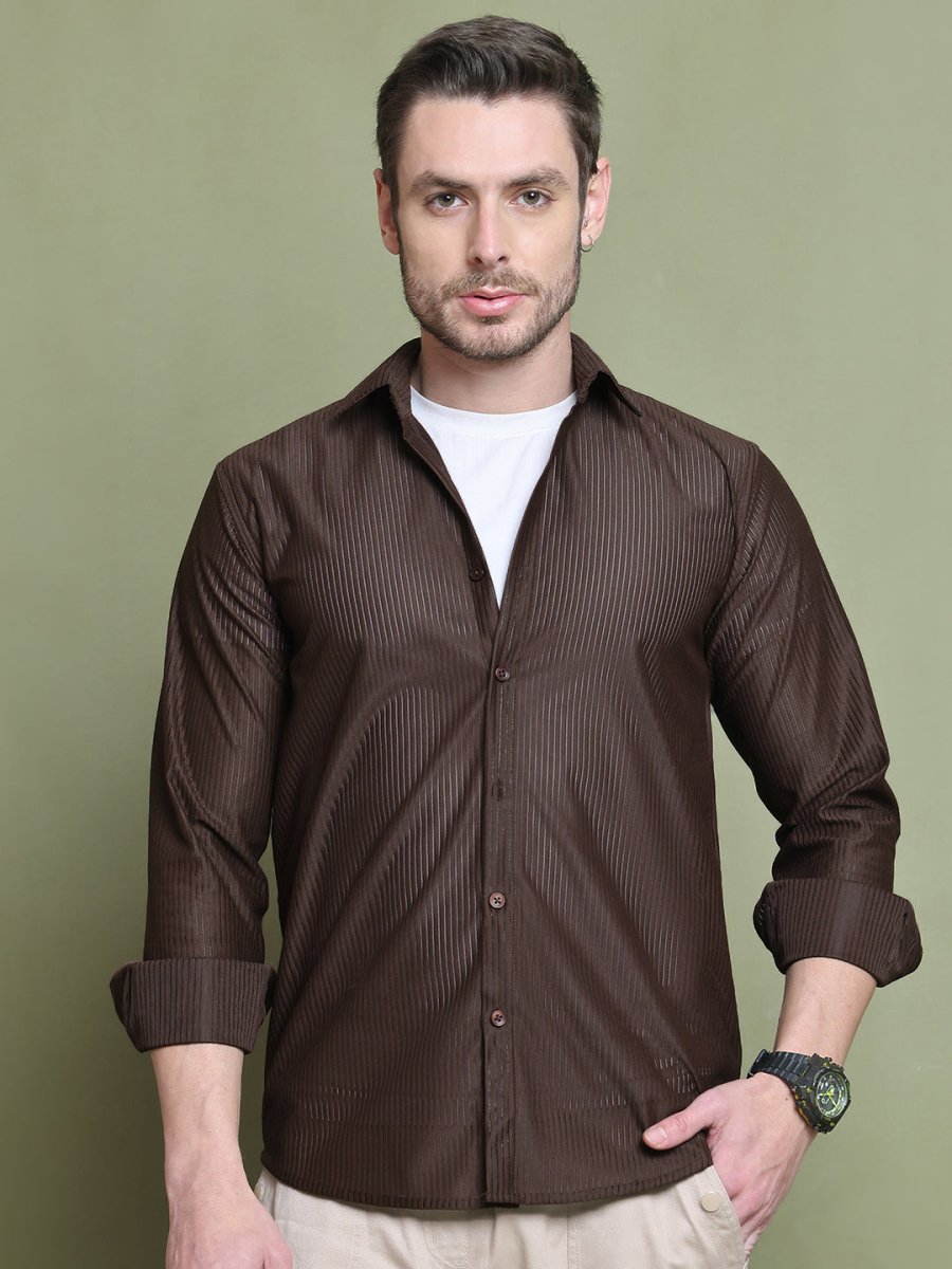 Striped Casual Shirt for Men's - SF_923Coffee_S