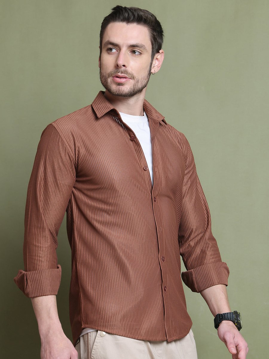 Striped Casual Shirt for Men's - SF_923Rust_S