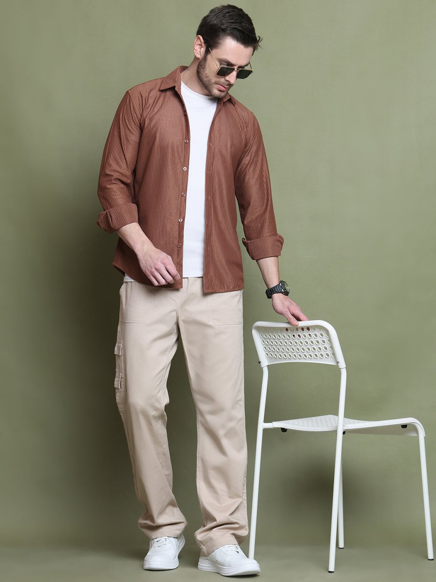 Striped Casual Shirt for Men's - SF_923Rust_S