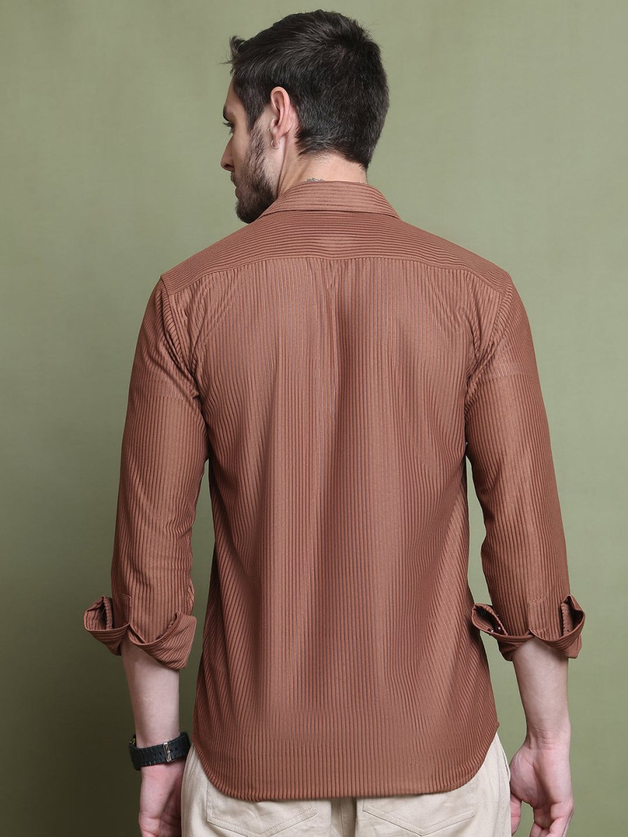 Striped Casual Shirt for Men's - SF_923Rust_S