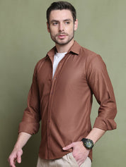 Striped Casual Shirt for Men's - SF_923Rust_S