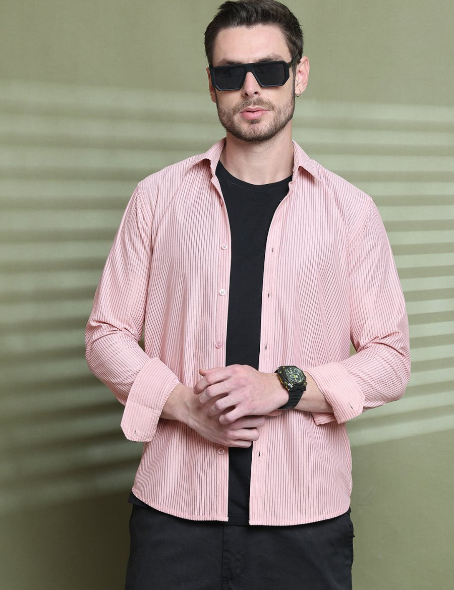 Striped Casual Shirt for Men's - SF_923Peach_S