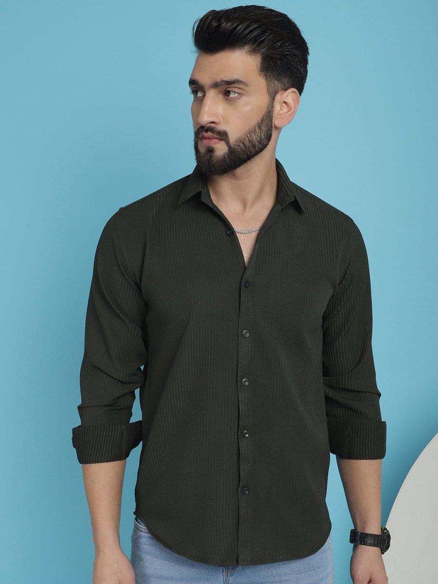 Striped Casual Shirt for Men's - SF_923Olive_S