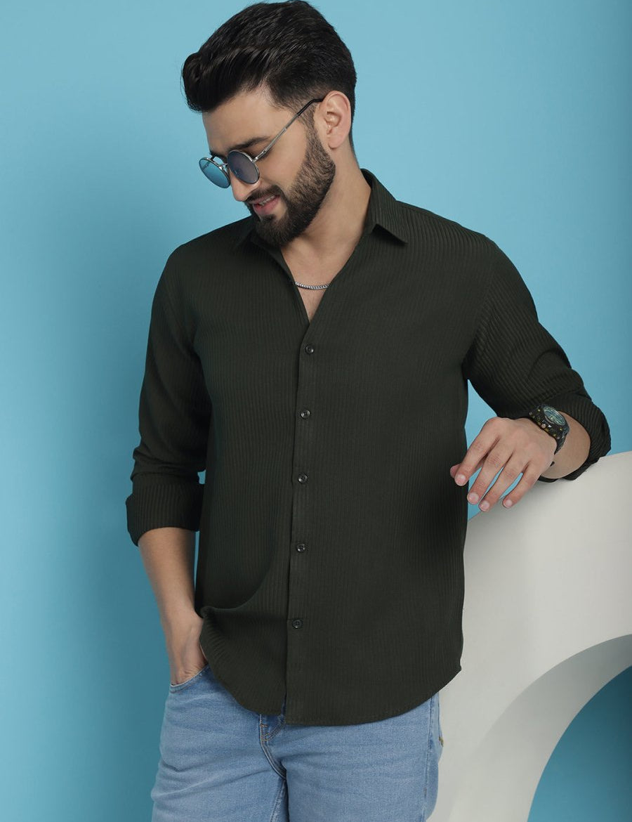 Striped Casual Shirt for Men's - SF_923Olive_S