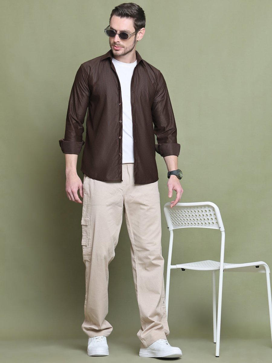 Striped Casual Shirt for Men's - SF_923Coffee_S