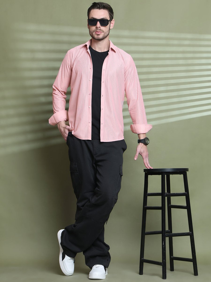 Striped Casual Shirt for Men's - SF_923Peach_S