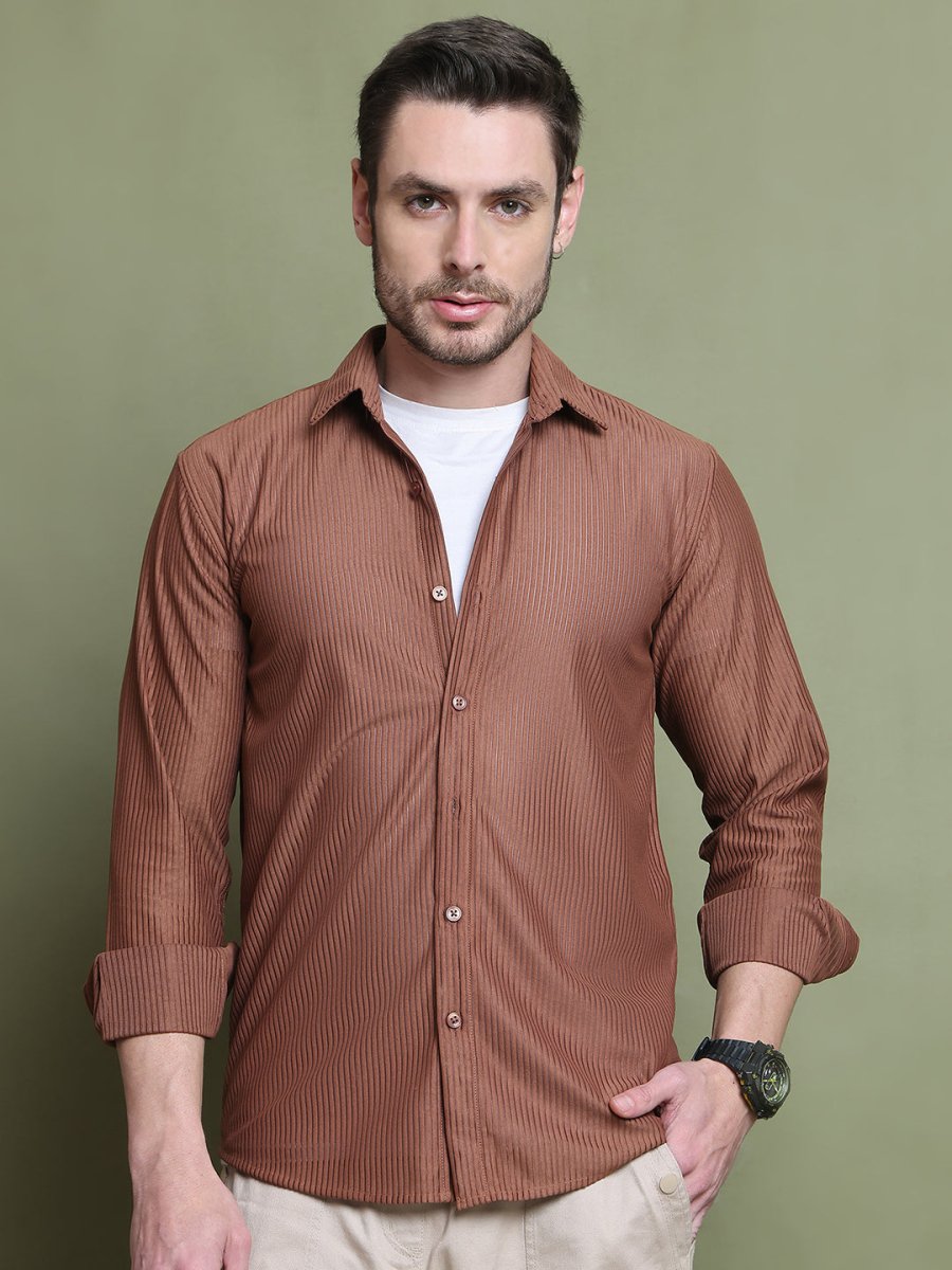 Striped Casual Shirt for Men's - SF_923Rust_S