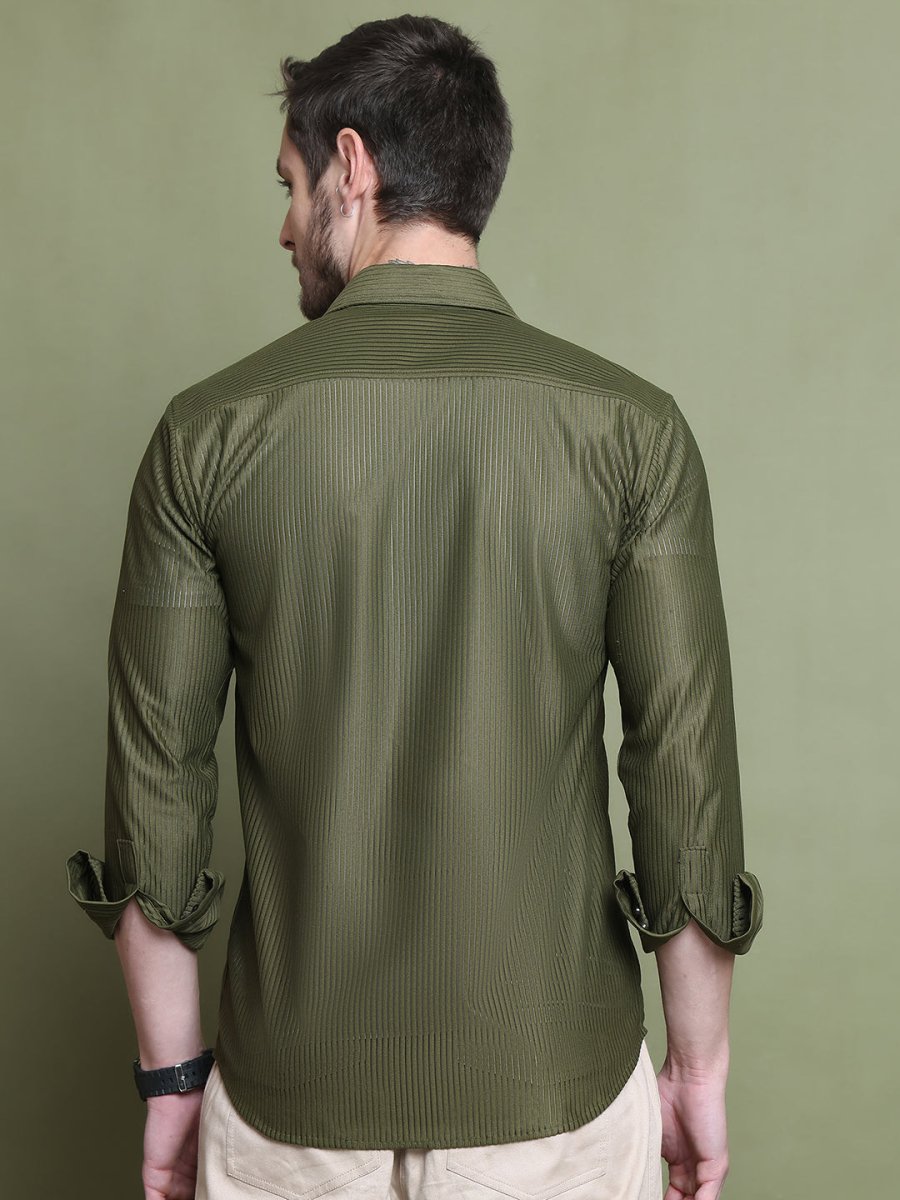 Striped Casual Shirt for Men's - SF_923Mehndi_S