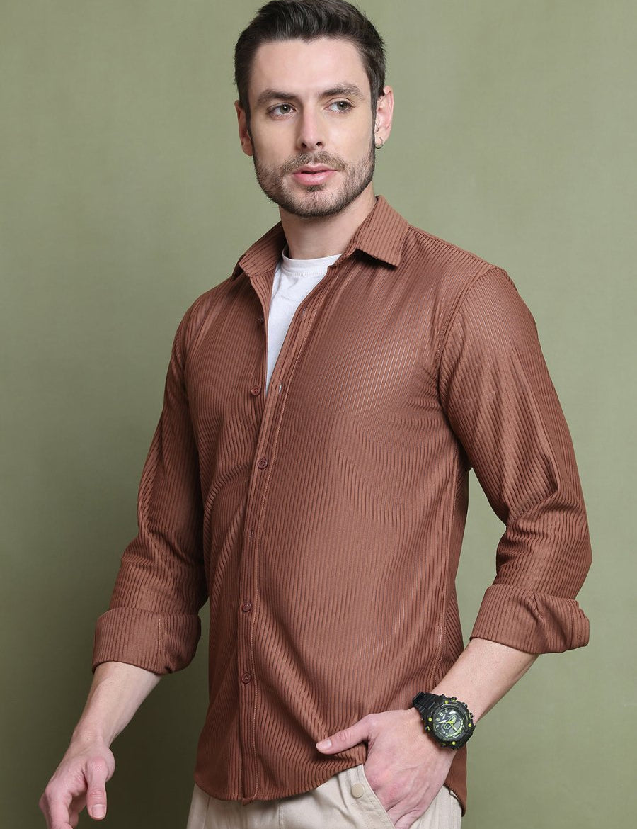 Striped Casual Shirt for Men's - SF_923Rust_S