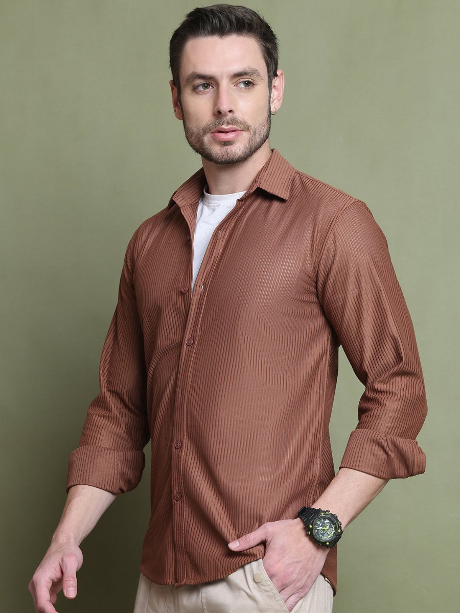 Striped Casual Shirt for Men's - SF_923Rust_S