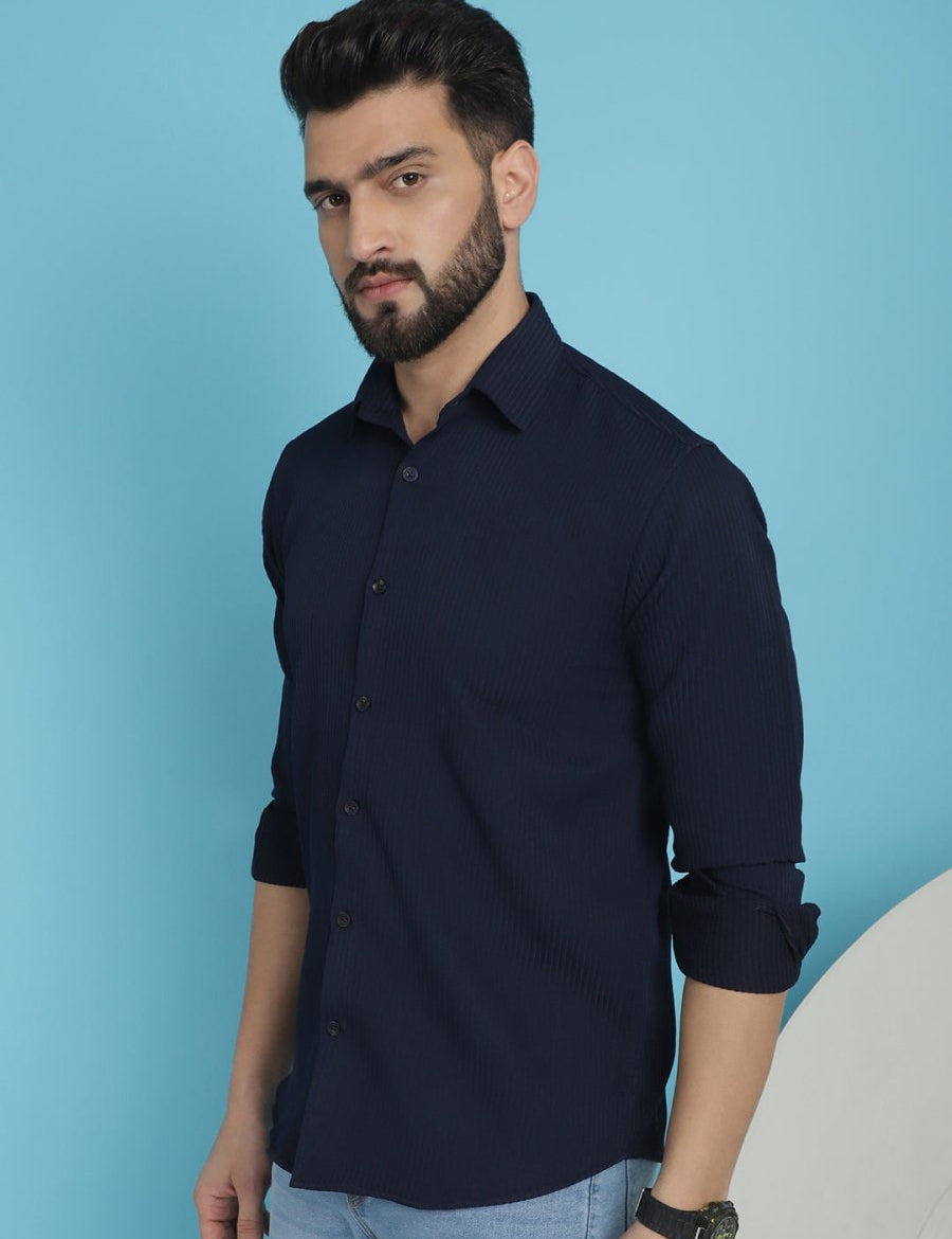 Striped Casual Shirt for Men's - SF_923Navy_S