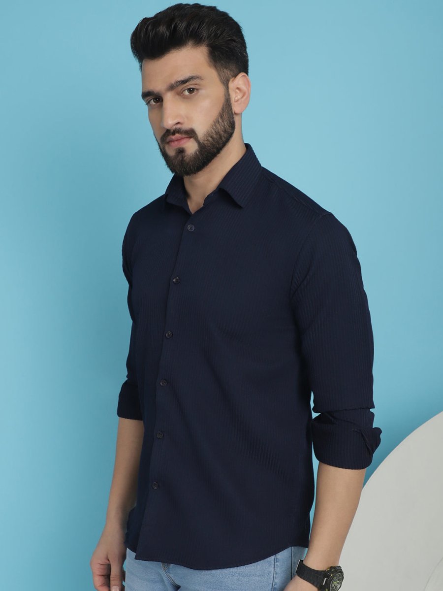 Striped Casual Shirt for Men's - SF_923Navy_S