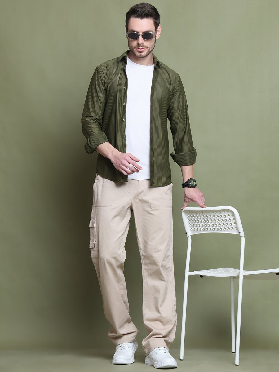 Striped Casual Shirt for Men's - SF_923Mehndi_S