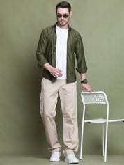 Striped Casual Shirt for Men's - SF_923Mehndi_S