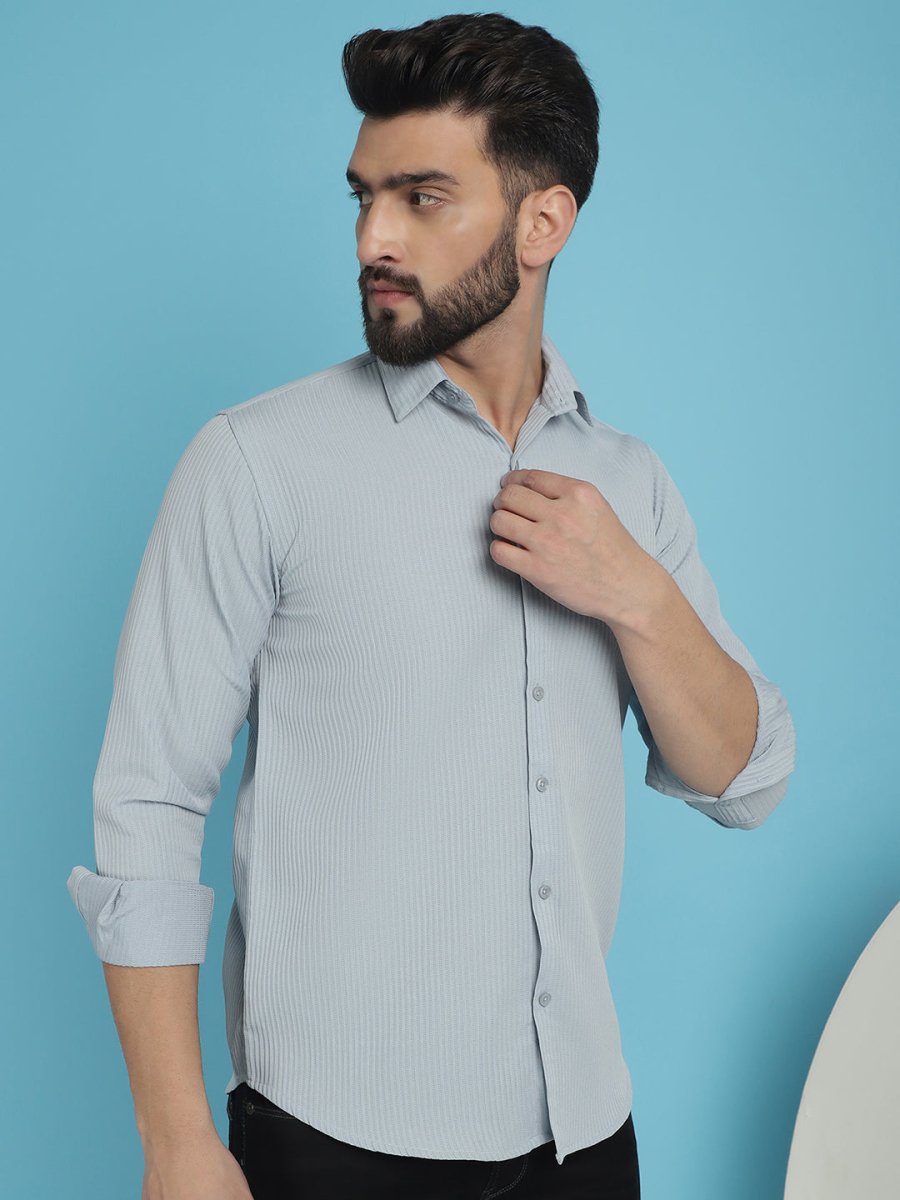 Striped Casual Shirt for Men's - SF_923Light-Grey_S