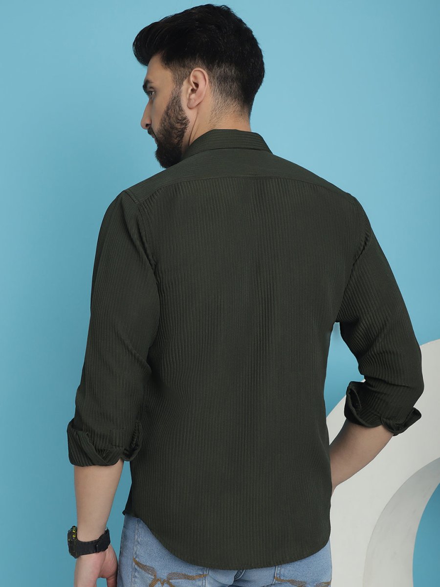 Striped Casual Shirt for Men's - SF_923Olive_S