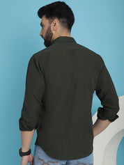 Striped Casual Shirt for Men's - SF_923Olive_S