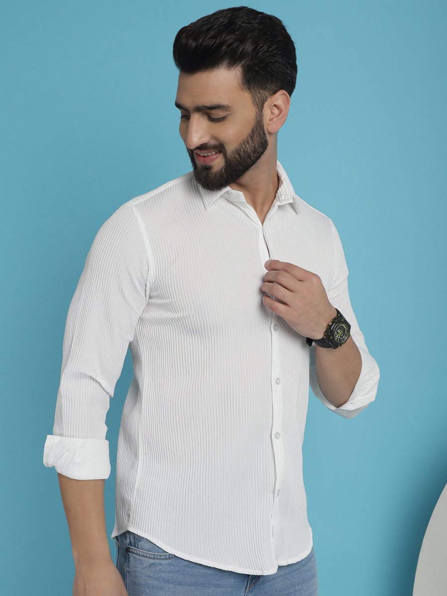 Striped Casual Shirt for Men's - SF_923White_S