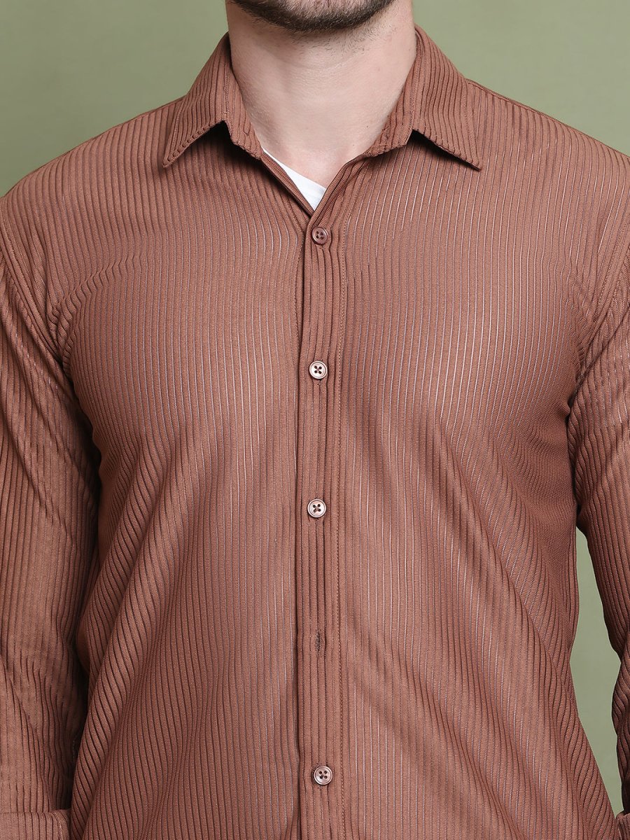 Striped Casual Shirt for Men's - SF_923Rust_S