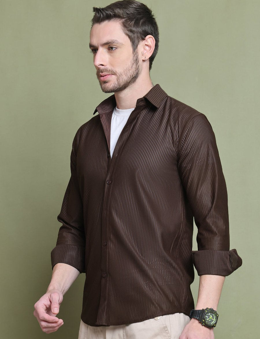Striped Casual Shirt for Men's - SF_923Coffee_S