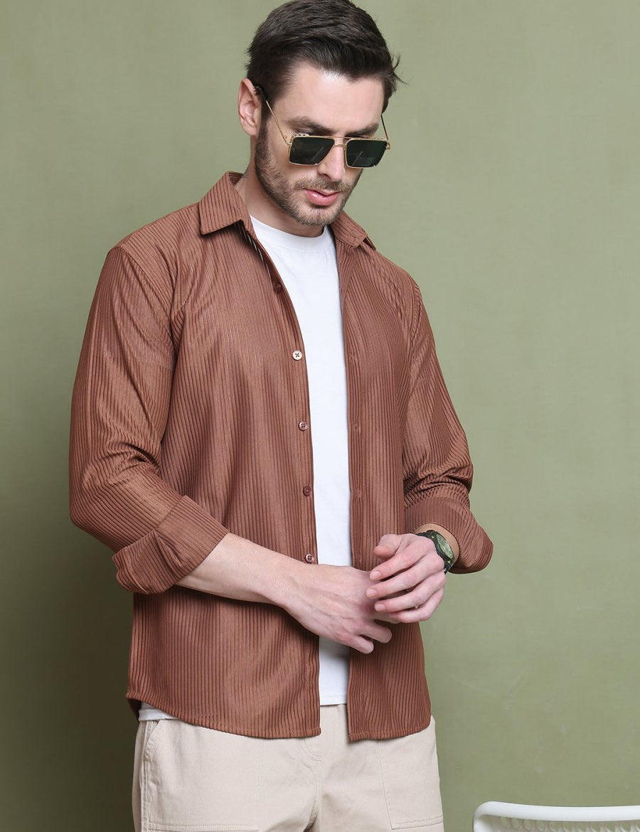 Striped Casual Shirt for Men's - SF_923Rust_S
