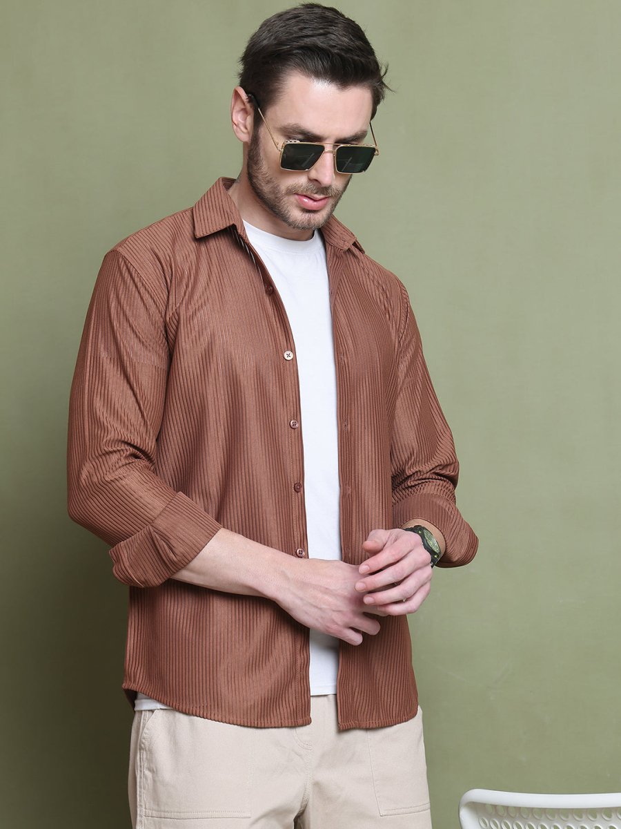 Striped Casual Shirt for Men's - SF_923Rust_S