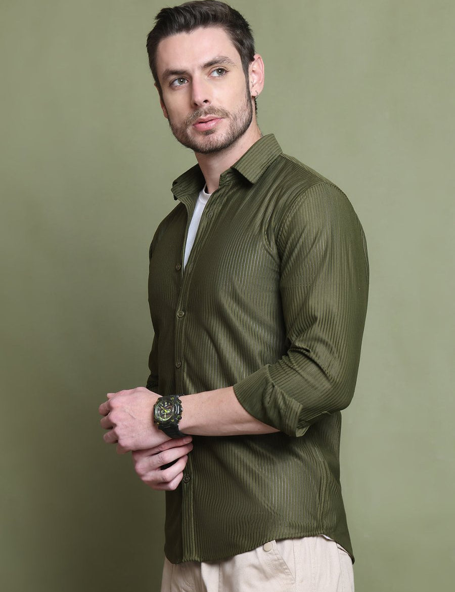 Striped Casual Shirt for Men's - SF_923Mehndi_S