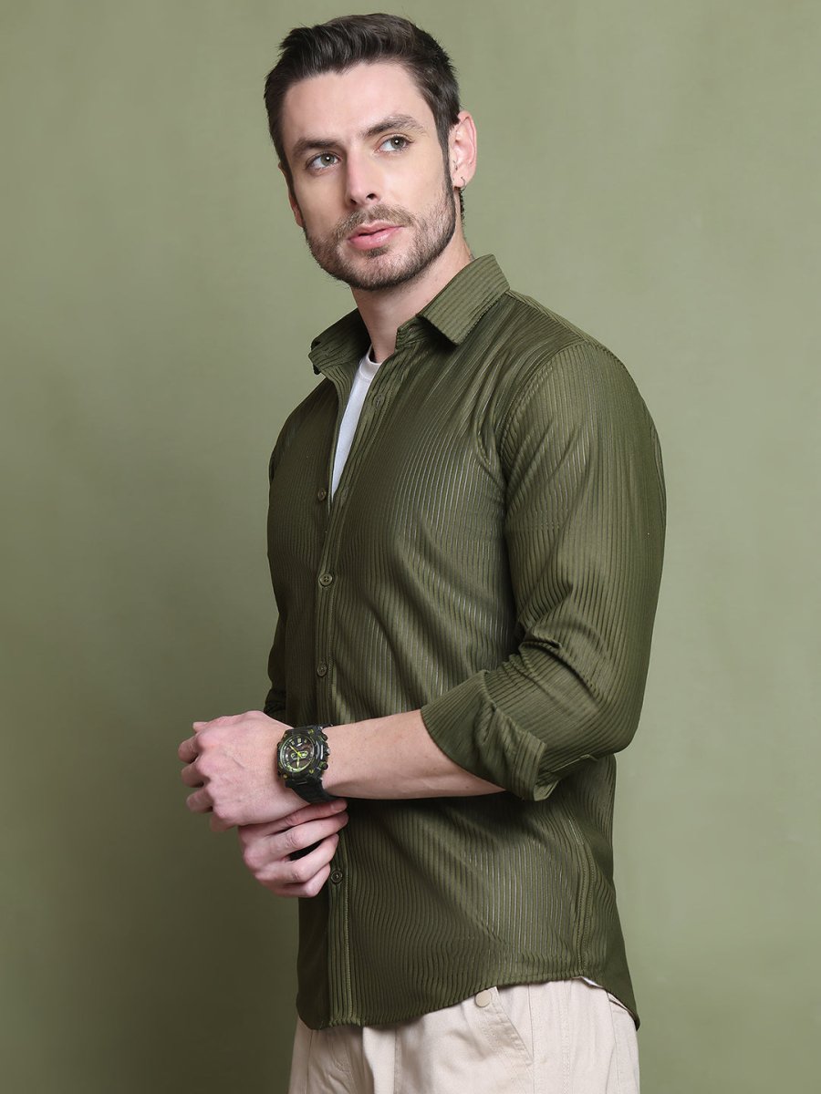 Striped Casual Shirt for Men's - SF_923Mehndi_S