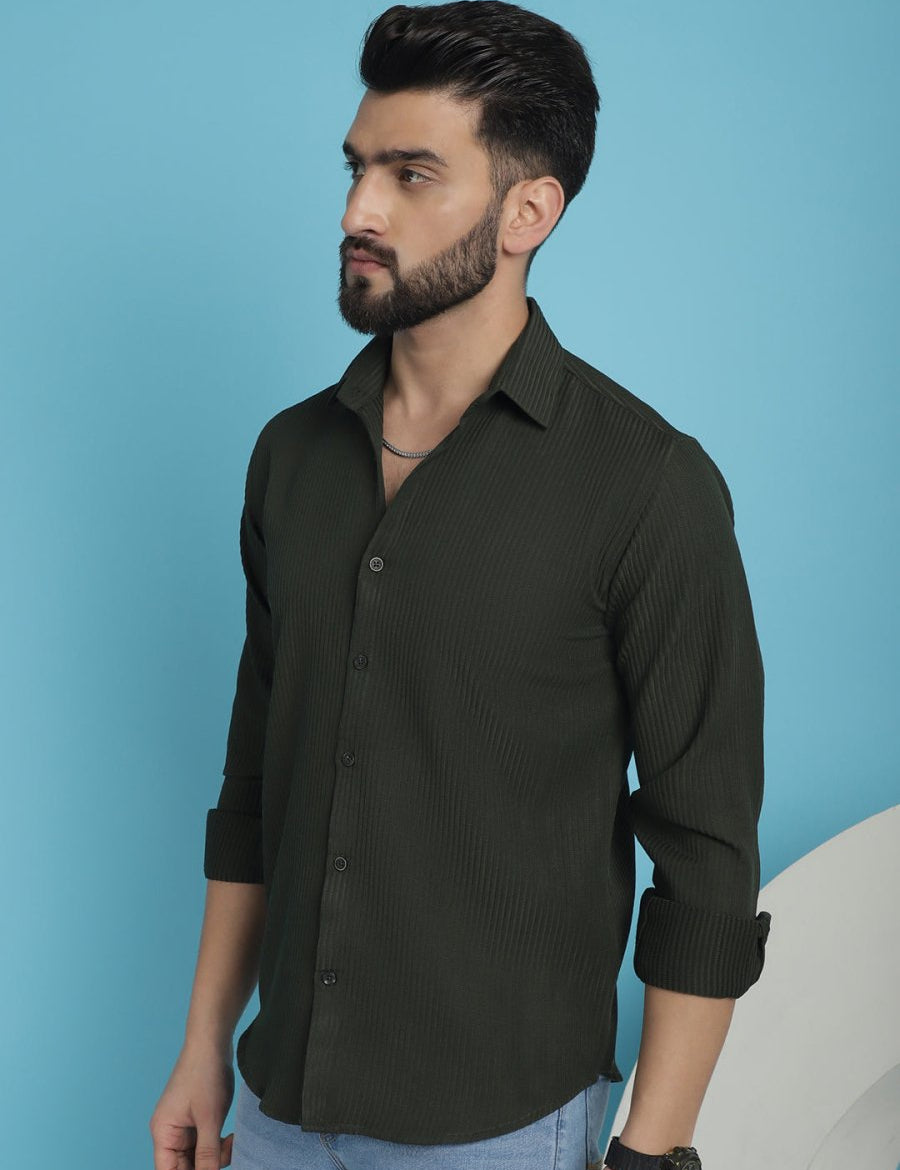 Striped Casual Shirt for Men's - SF_923Olive_S