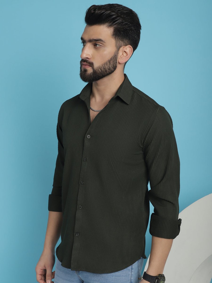 Striped Casual Shirt for Men's - SF_923Olive_S