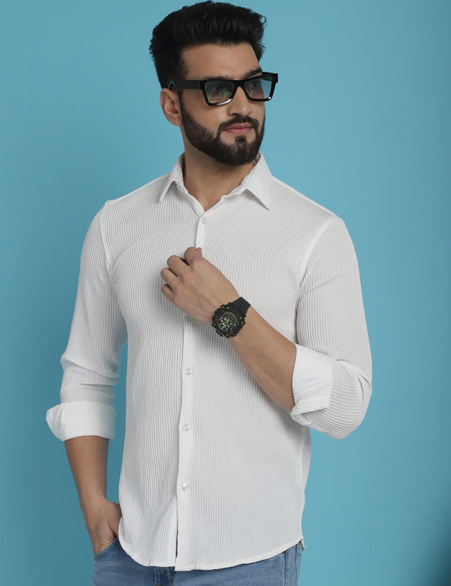 Striped Casual Shirt for Men's - SF_923White_S
