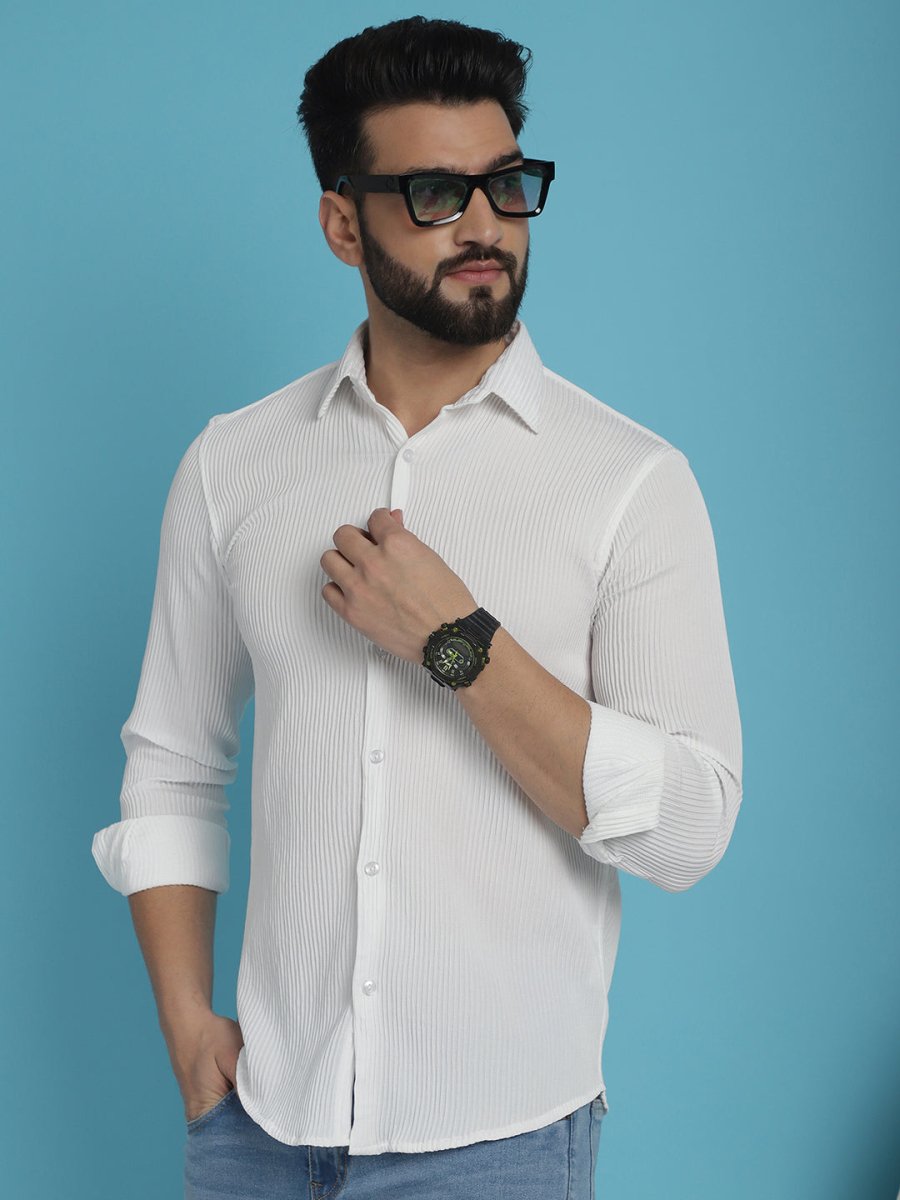 Striped Casual Shirt for Men's - SF_923White_S