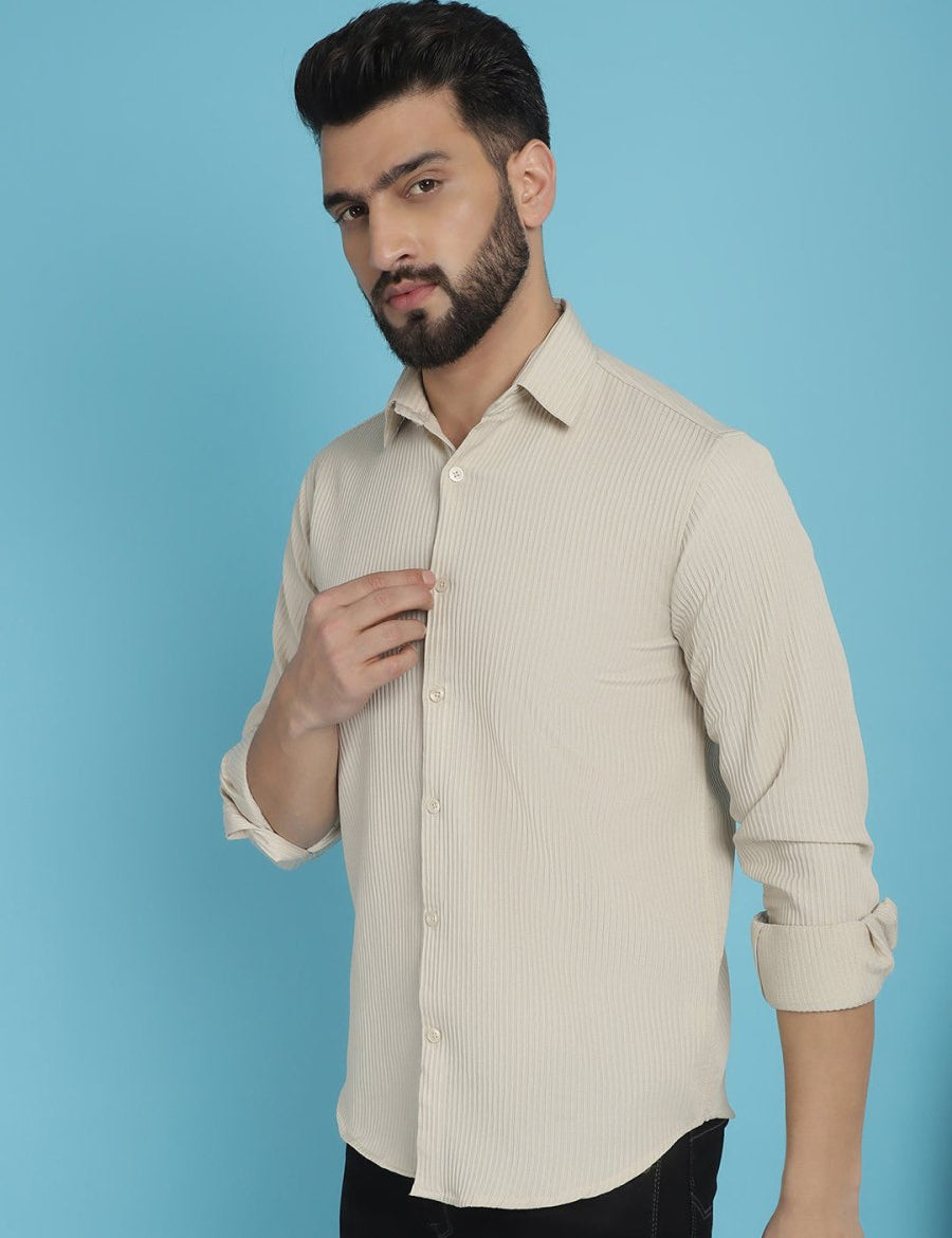 Striped Casual Shirt for Men's - SF_923Cream_S