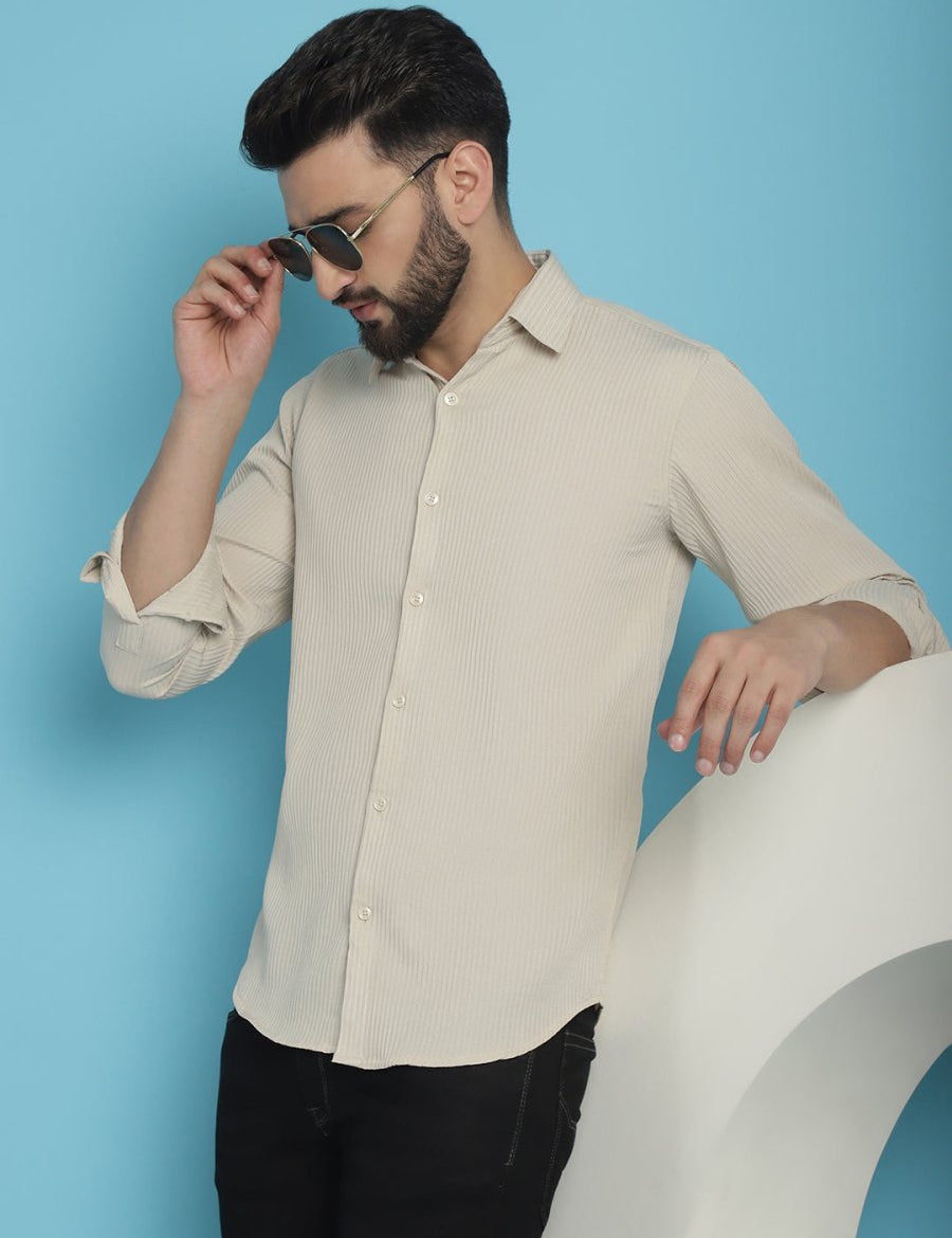 Striped Casual Shirt for Men's - SF_923Cream_S