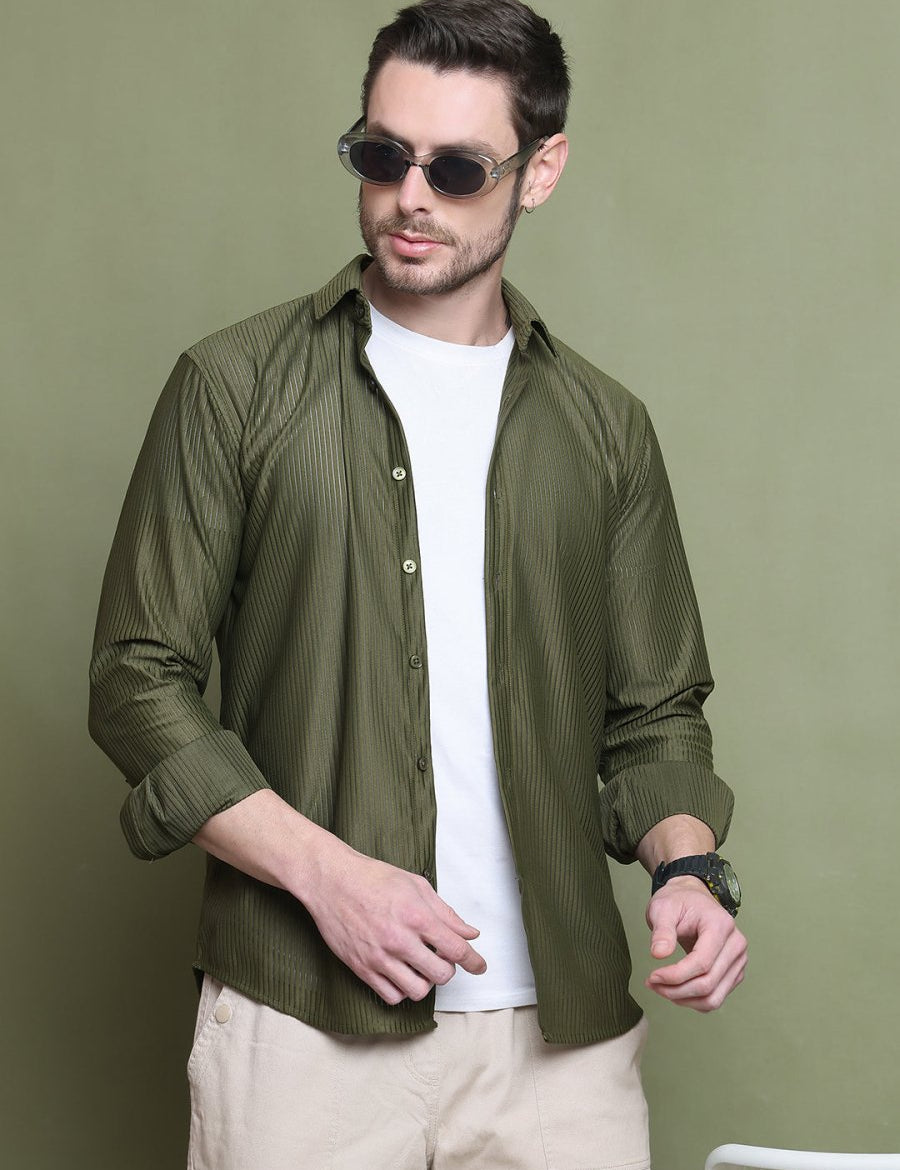Striped Casual Shirt for Men's - SF_923Mehndi_S