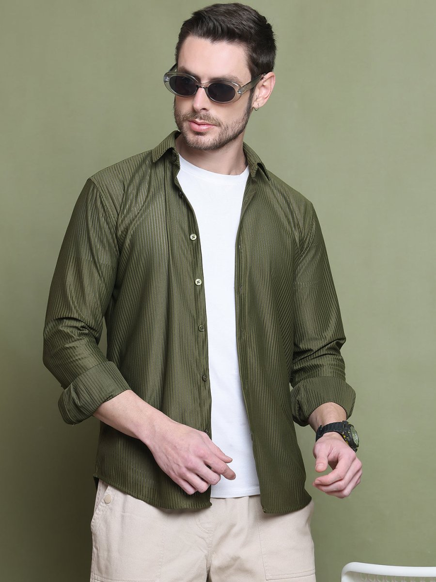 Striped Casual Shirt for Men's - SF_923Mehndi_S
