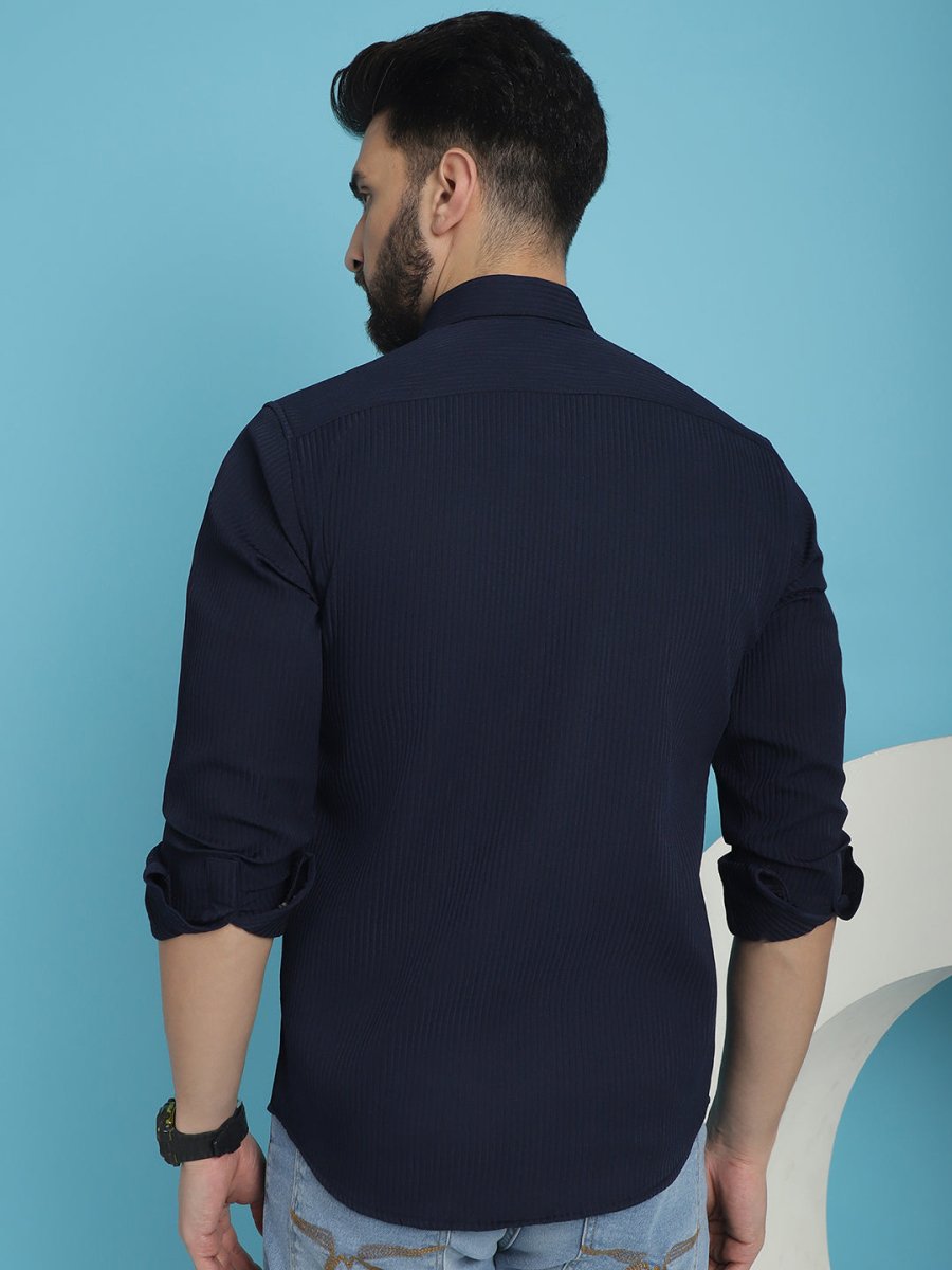Striped Casual Shirt for Men's - SF_923Navy_S