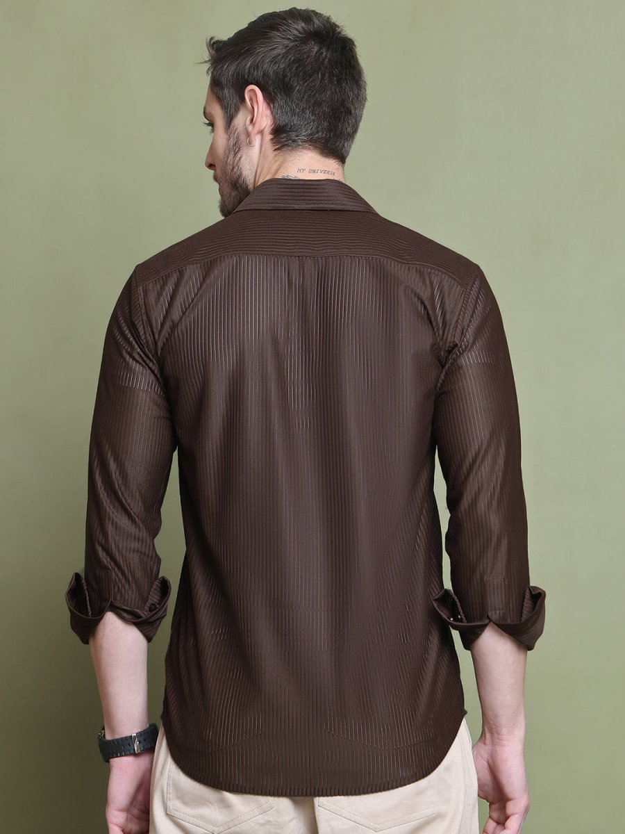 Striped Casual Shirt for Men's - SF_923Coffee_S