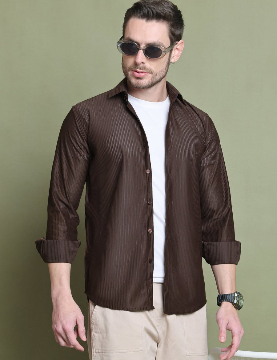Striped Casual Shirt for Men's - SF_923Coffee_S