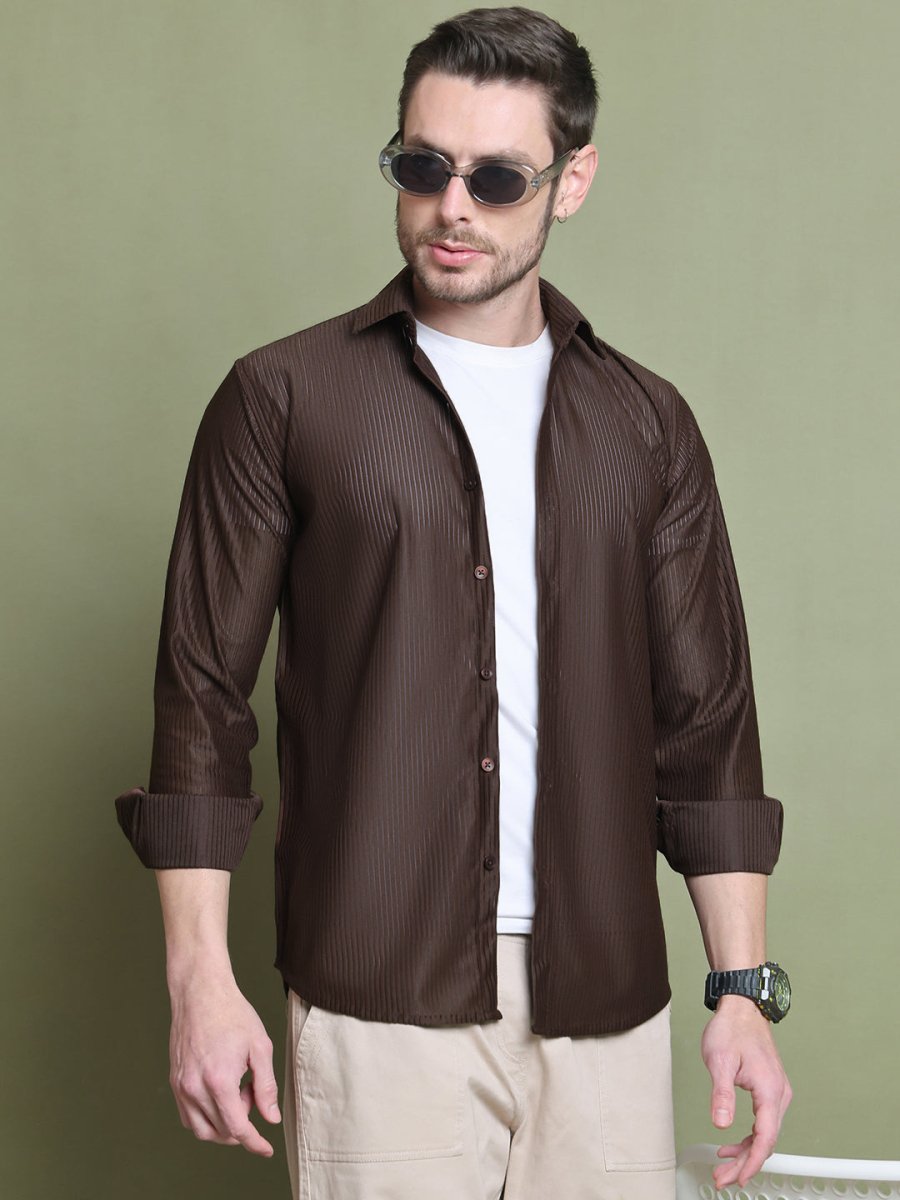 Striped Casual Shirt for Men's - SF_923Coffee_S