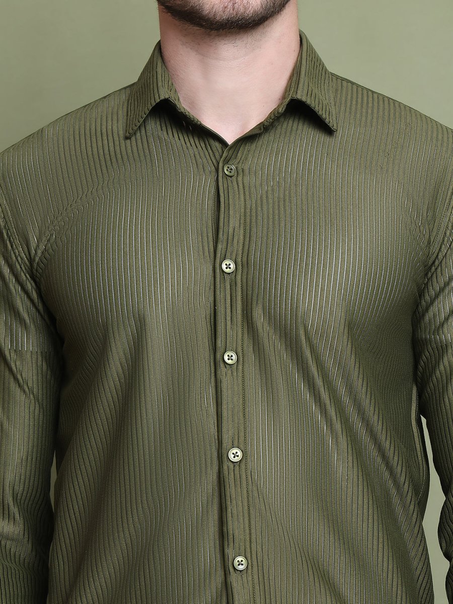 Striped Casual Shirt for Men's - SF_923Mehndi_S