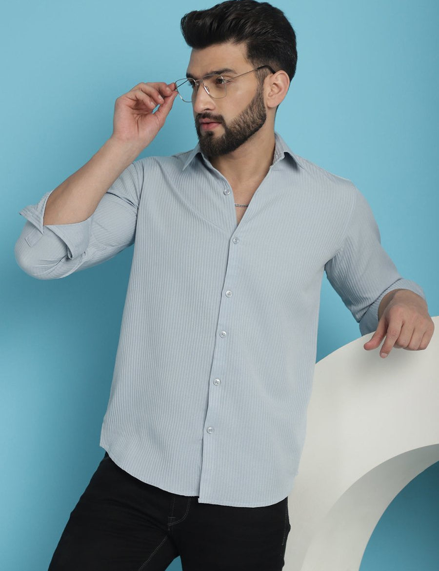 Striped Casual Shirt for Men's - SF_923Light-Grey_S