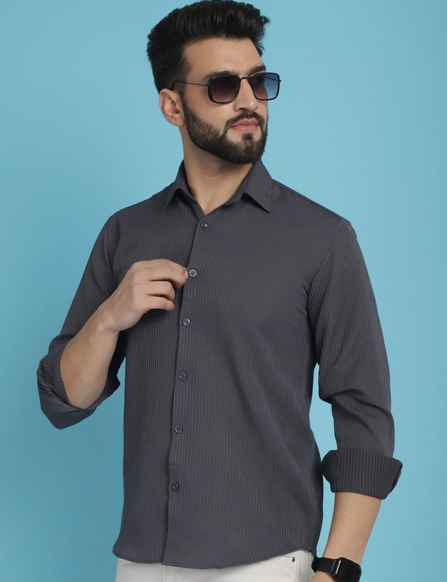 Striped Casual Shirt for Men's - SF_923Grey_S
