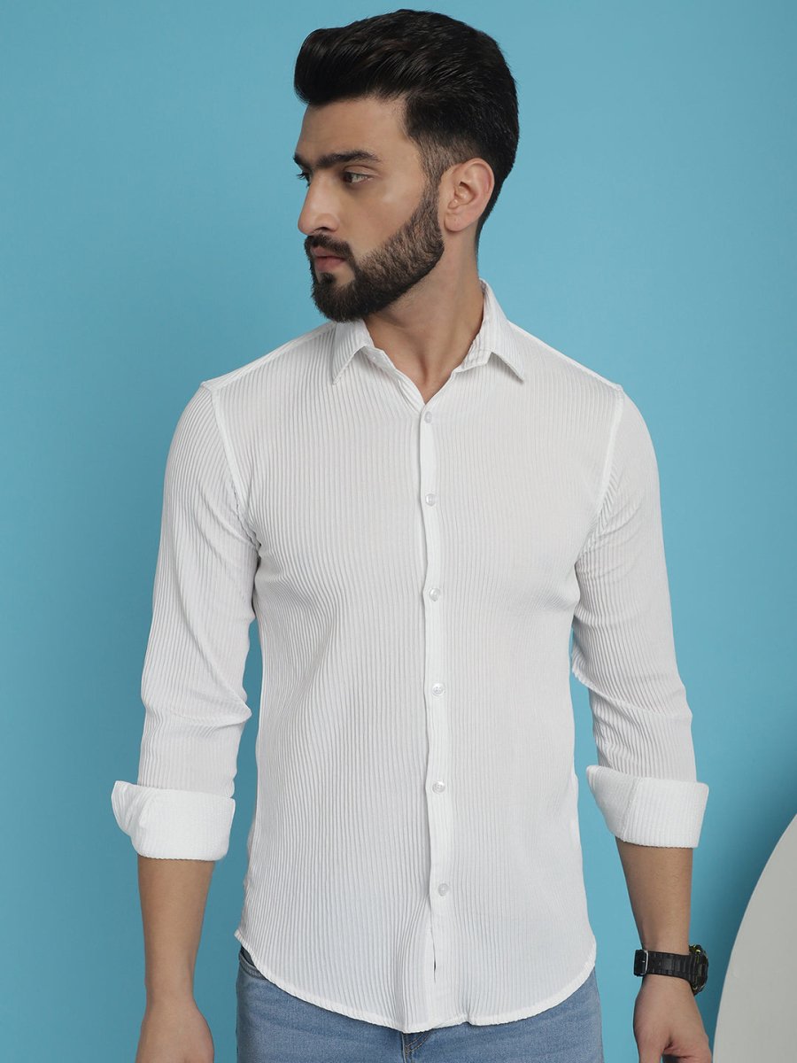 Striped Casual Shirt for Men's - SF_923White_S