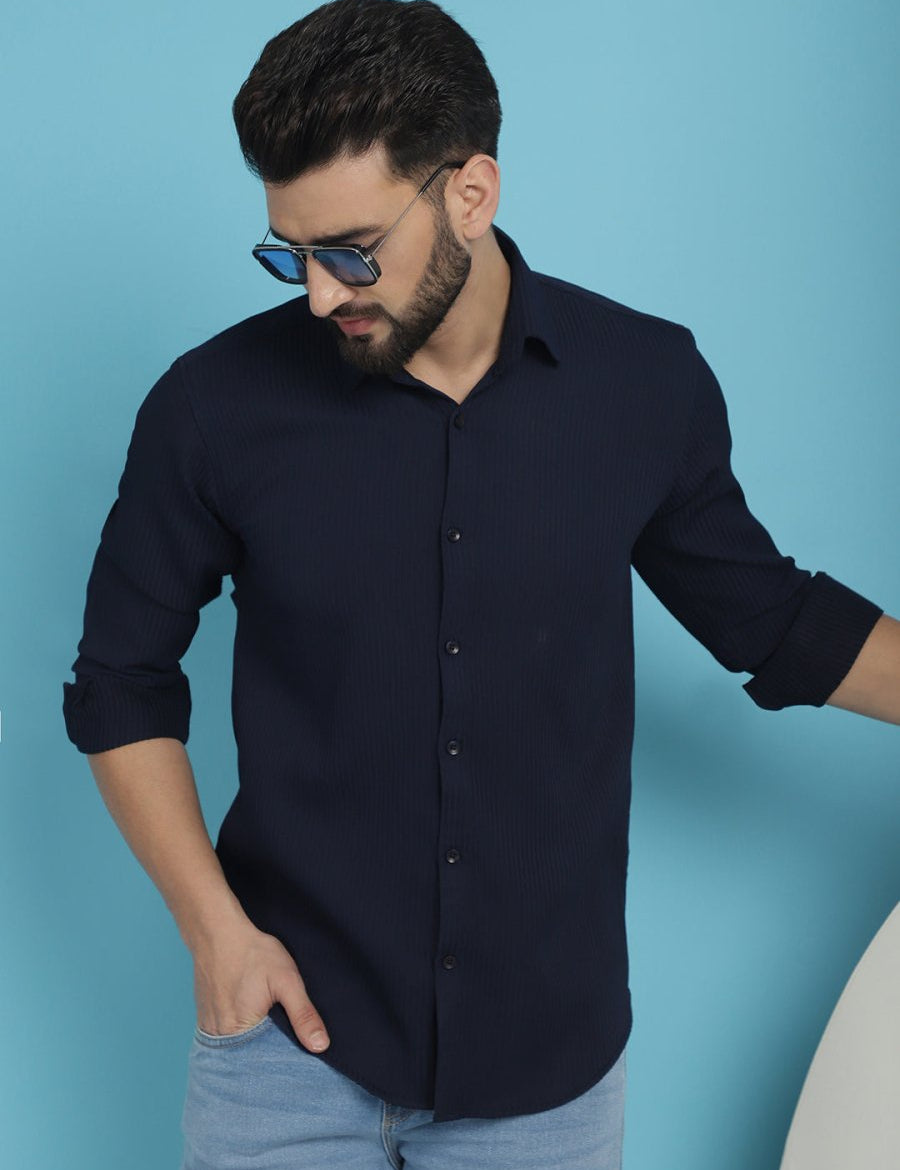 Striped Casual Shirt for Men's - SF_923Navy_S