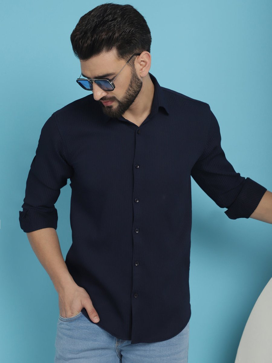 Striped Casual Shirt for Men's - SF_923Navy_S